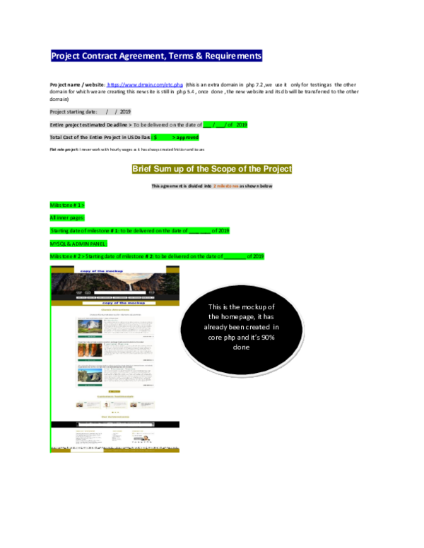 (DOC) Project Contract Agreement, Terms & Requirements
