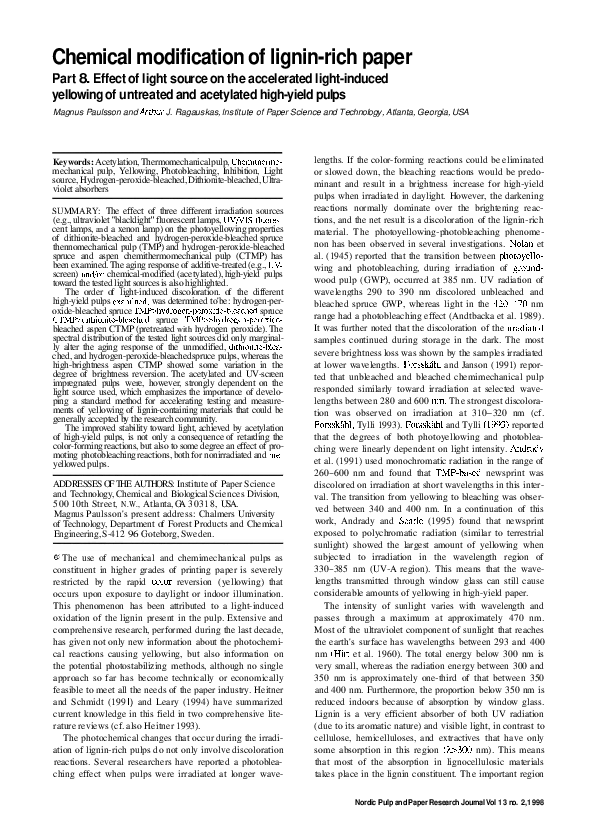 (PDF) Chemical modification of lignin-rich paper Part 8. Effect of ...