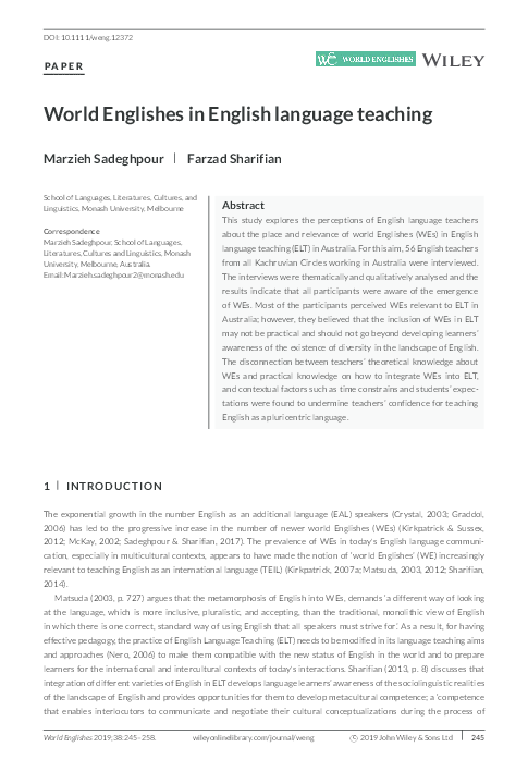 (PDF) World Englishes in English language teaching