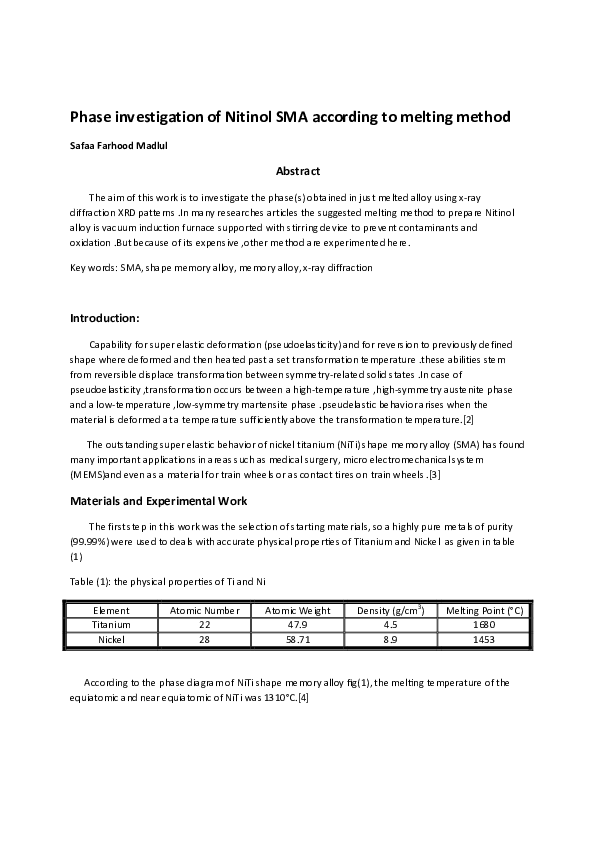(PDF) Phase investigation of Nitinol SMA according to melting method