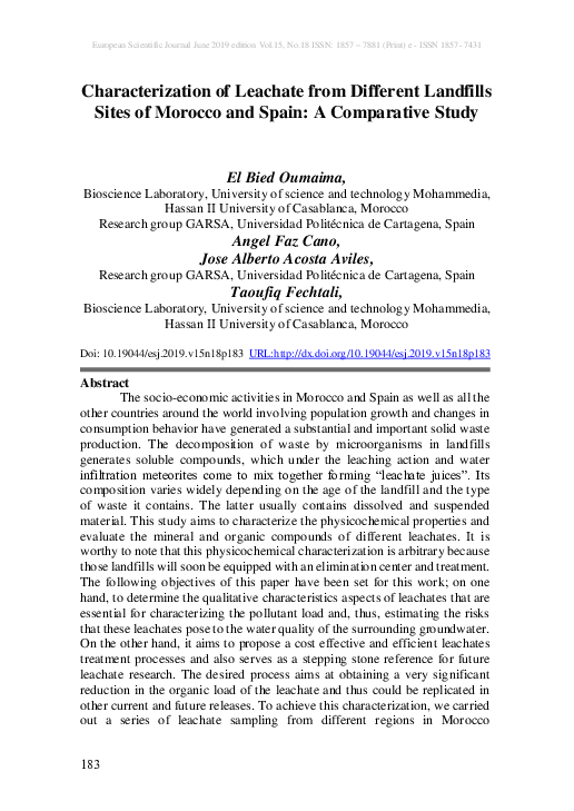 (PDF) Characterization of Leachate from Different Landfills Sites of ...