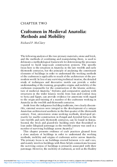 Craftsmen in Medieval Anatolia: Methods and Mobility