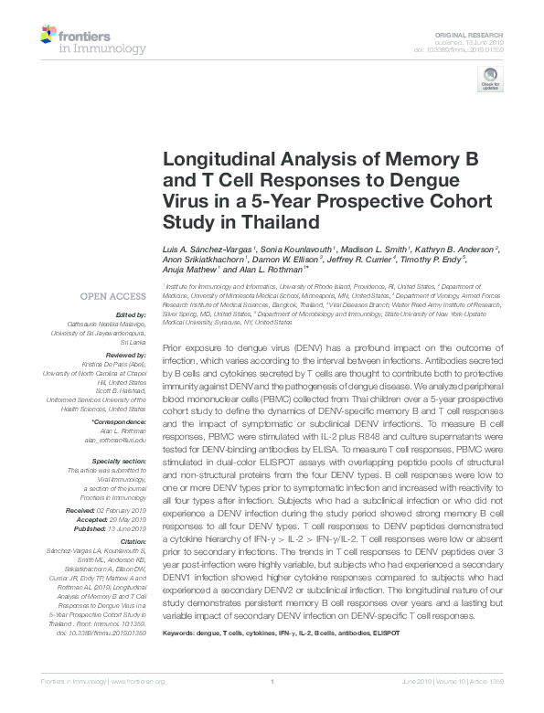 (PDF) Longitudinal Analysis of Memory B and T Cell Responses to Dengue ...