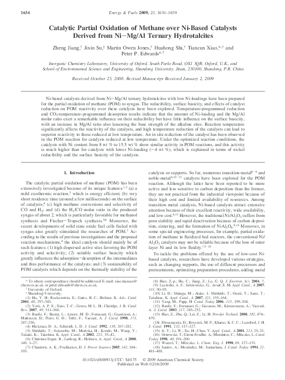 (PDF) Catalytic Partial Oxidation of Methane over Ni-Based Catalysts ...