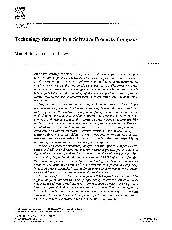 (PDF) Technology strategy in a software products company