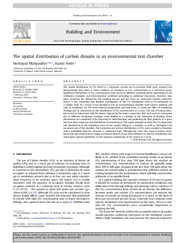 (PDF) The Spatial Distribution of Carbon Dioxide in an Environmental ...