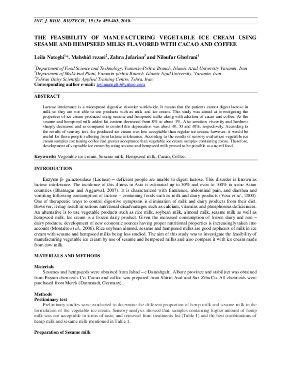 (PDF) THE FEASIBILITY OF MANUFACTURING VEGETABLE ICE CREAM USING SESAME