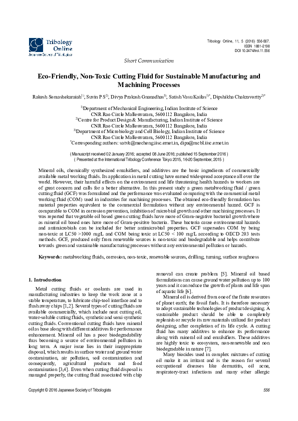 (PDF) EcoFriendly, NonToxic Cutting Fluid for Sustainable