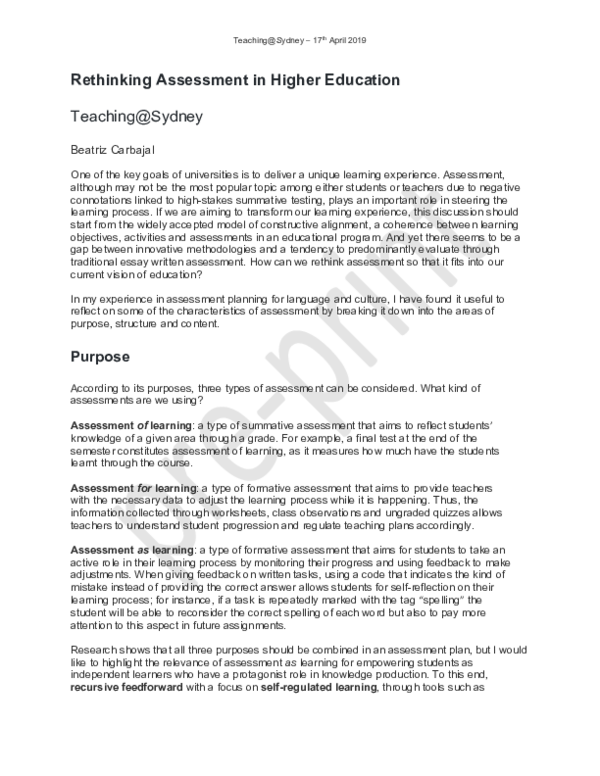 (PDF) Rethinking Assessment in Higher Education