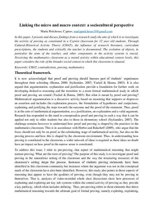 (PDF) Linking the micro and macro context: a sociocultural perspective