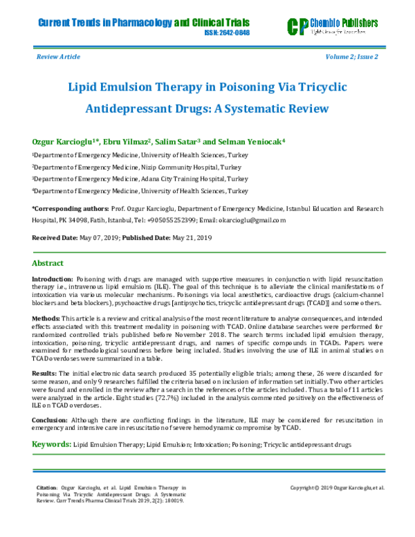 (PDF) Current Trends in Pharmacology and Clinical Trials Lipid Emulsion