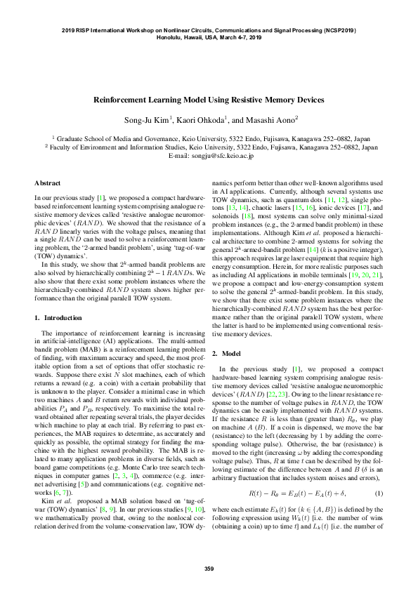 (PDF) Reinforcement Learning Model Using Resistive Memory Devices