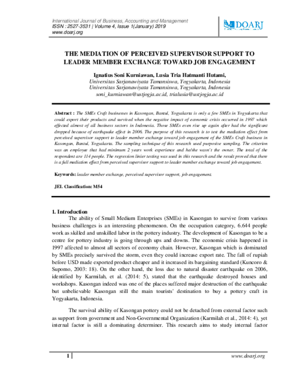 (PDF) THE MEDIATION OF PERCEIVED SUPERVISOR SUPPORT TO LEADER MEMBER ...