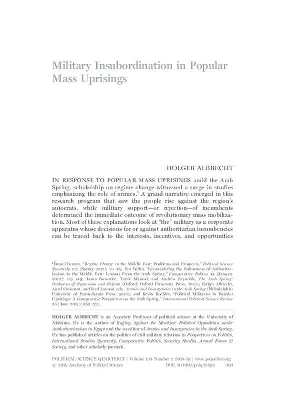 (PDF) Military Insubordination in Popular Mass Uprisings