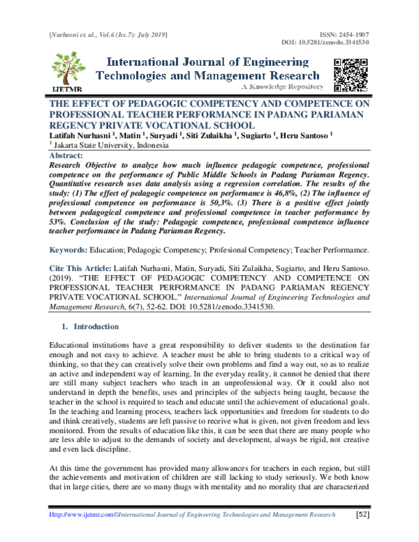 (PDF) THE EFFECT OF PEDAGOGIC COMPETENCY AND COMPETENCE ON PROFESSIONAL ...