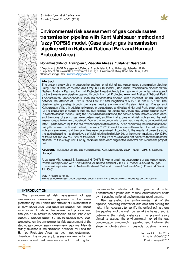 (PDF) Environmental risk assessment of gas condensates transmission