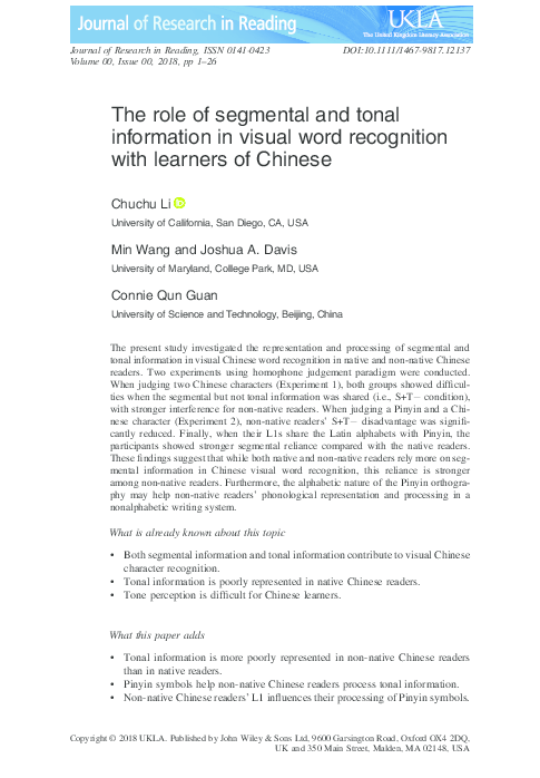 (PDF) The role of segmental and tonal information in visual word ...