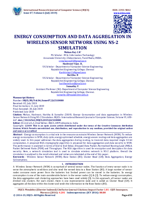 (PDF) ENERGY CONSUMPTION AND DATA AGGREGATION IN WIRELESS SENSOR ...