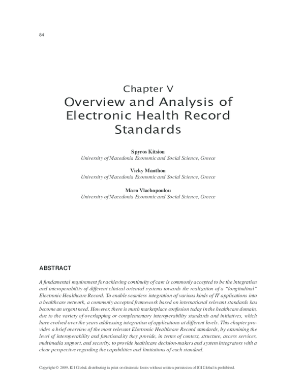 (PDF) Overview and Analysis of Electronic Health Record Standards