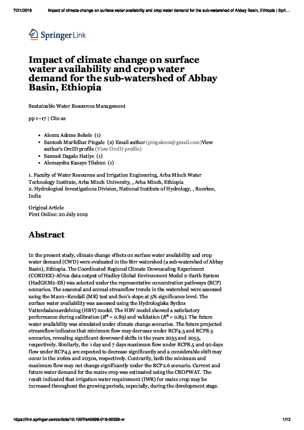 (PDF) Impact of Climate Change on Surface Water Availability and Crop ...