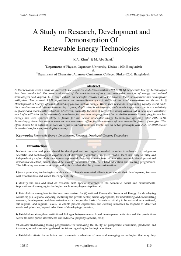 (PDF) A Study on Research, Development and Demonstration Of Renewable ...