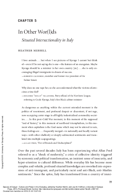 In Other Wor(l)ds Situated Intersectionality in Italy