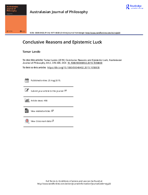 Pdf Conclusive Reasons And Epistemic Luck
