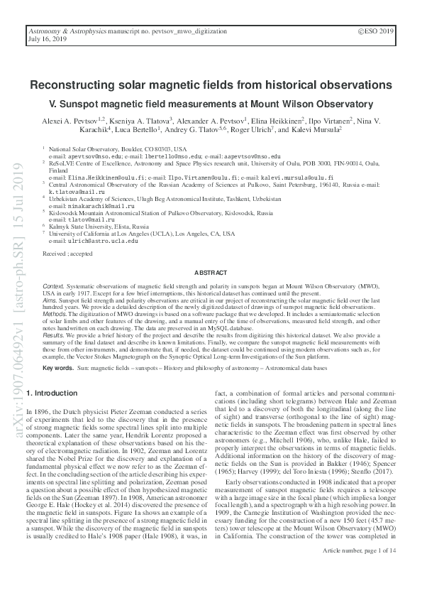 (PDF) Reconstructing solar magnetic fields from historical observations ...