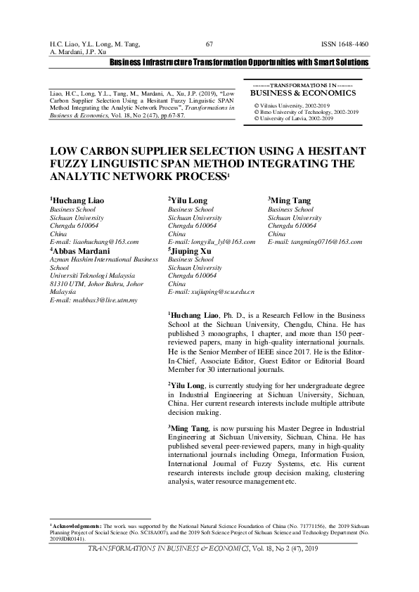 PDF) Low Carbon Supplier Selection Using a Hesitant Fuzzy
