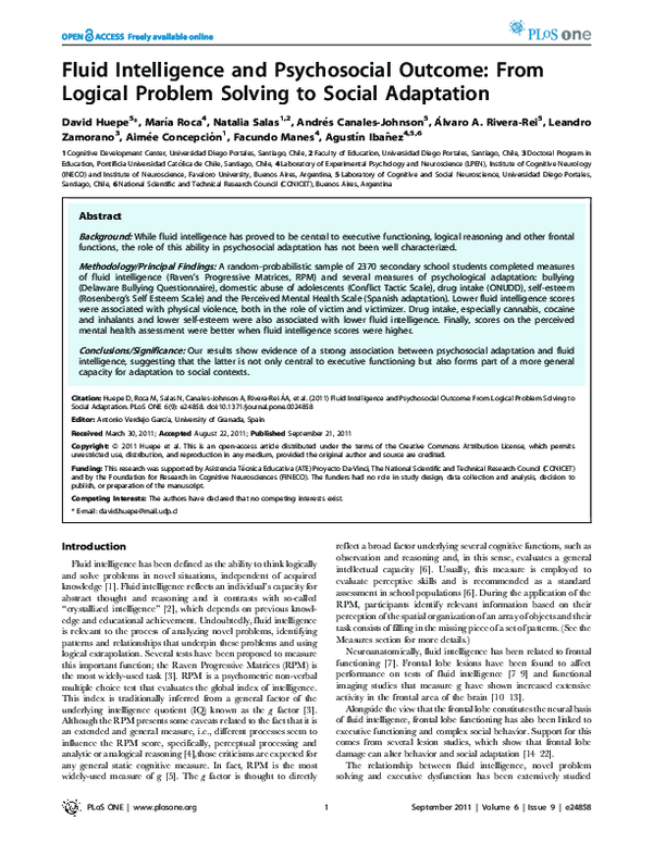 (PDF) Fluid Intelligence and Psychosocial Outcome: From Logical Problem ...