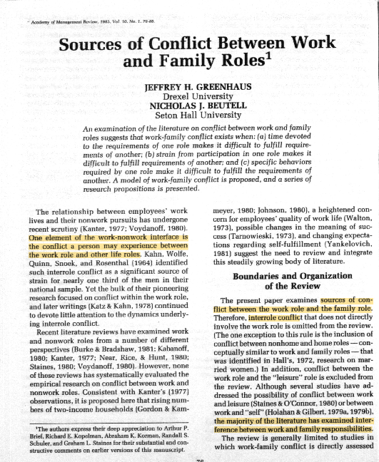(PDF) Sources of Conflict Between Work and Family Roles