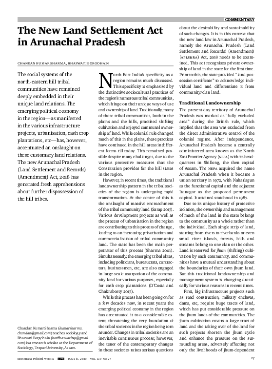 (PDF) The New Land Settlement Act in Arunachal Pradesh Chandan K U M