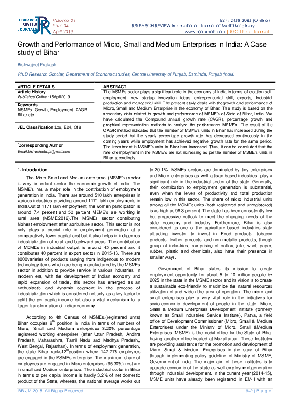(PDF) Growth and Performance of Micro, Small and Medium Enterprises in ...