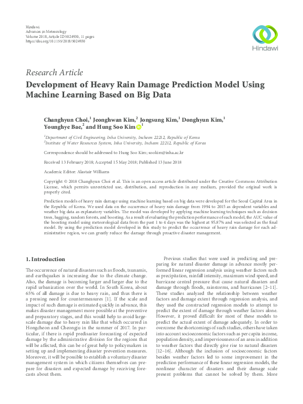 (PDF) Development of Heavy Rain Damage Prediction Model Using Machine ...