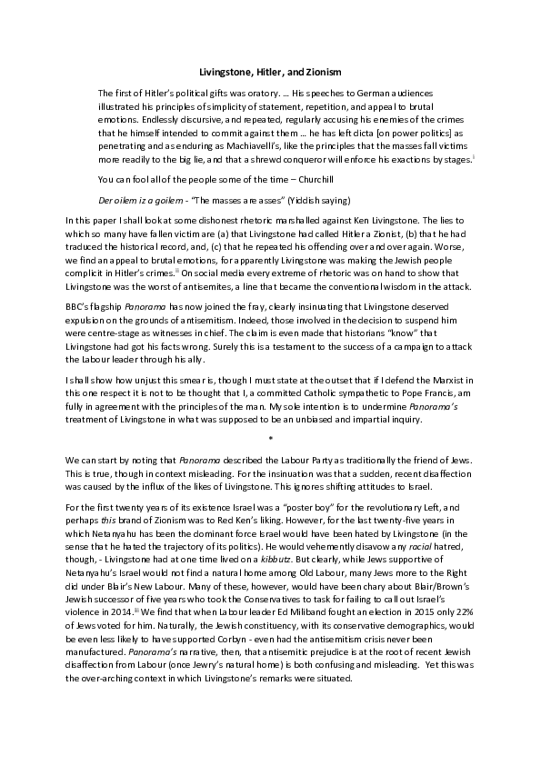 Livingstone, Hitler, and Zionism