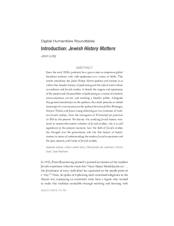 Introduction: Jewish History Matters