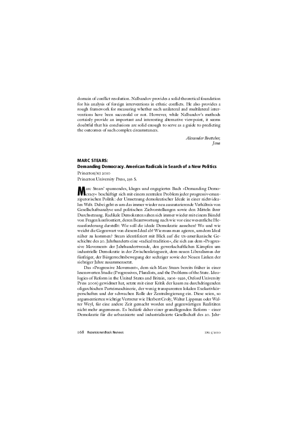 (PDF) Book Review: Marc Stears: Demanding Democracy. American Radicals ...