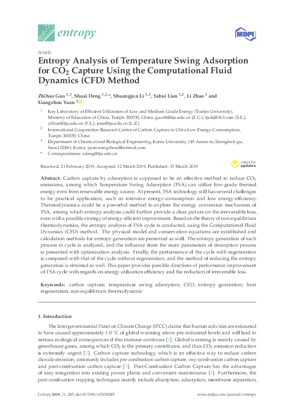 (PDF) Entropy Analysis of Temperature Swing Adsorption for CO 2 Capture ...