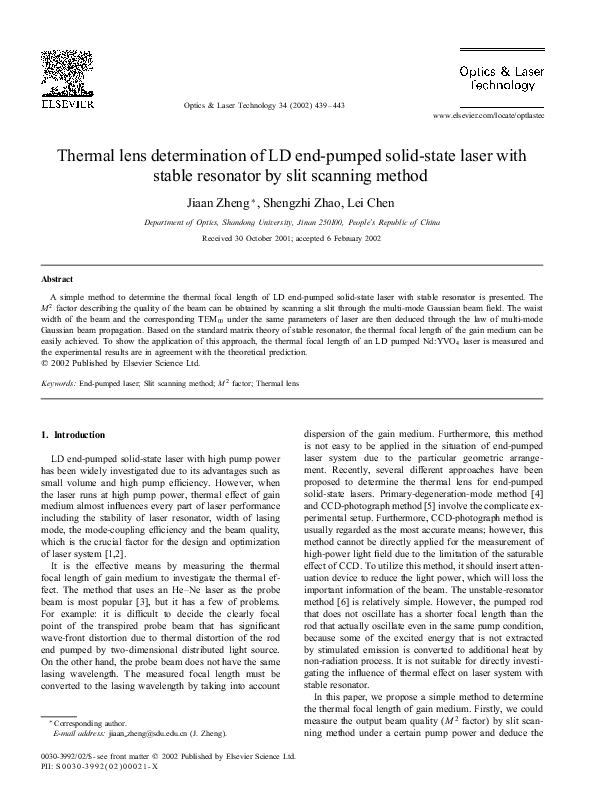 (PDF) Thermal lens determination of LD endpumped solidstate laser