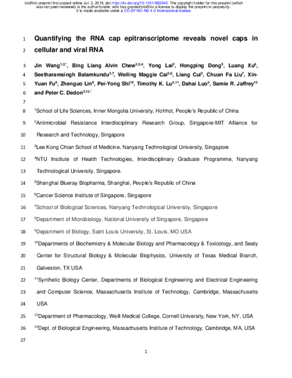 (PDF) Quantifying the RNA cap epitranscriptome reveals novel caps in ...
