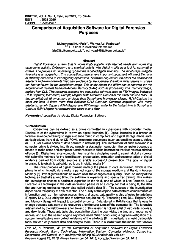 (PDF) Comparison of Acquisition Software for Digital Forensics Purposes