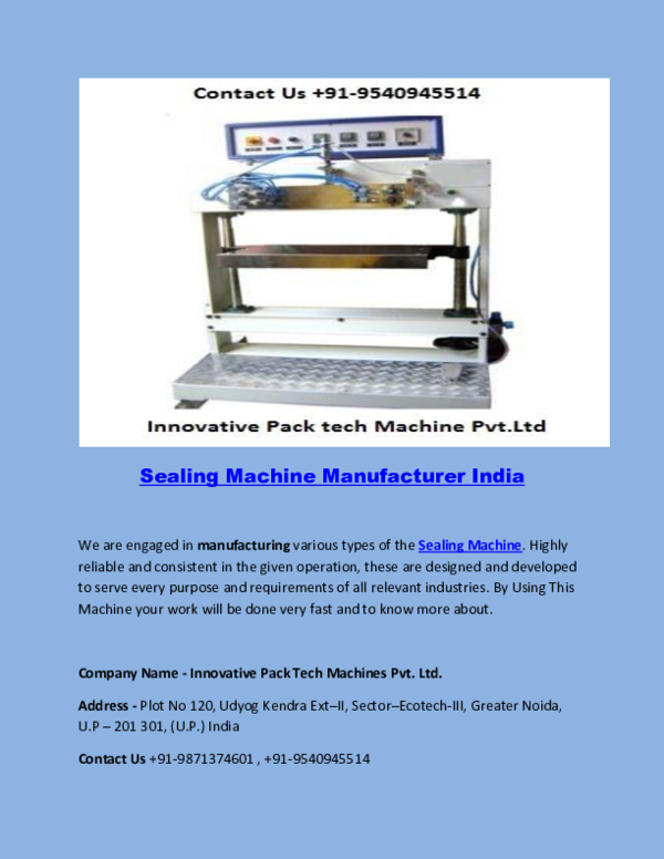 (PDF) Sealing Machine Manufacturer India Innovative packtech