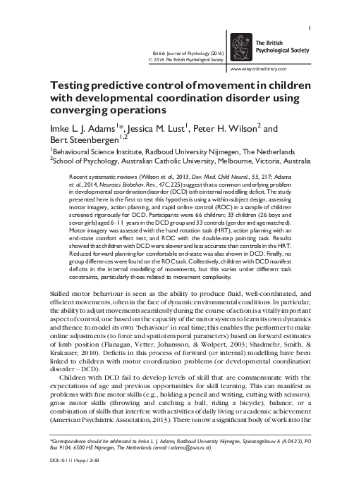 (PDF) Adams et al. (2017). Testing predictive control of movement in ...