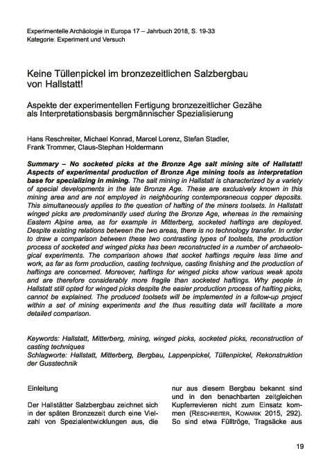 Keine Tullenpickel im bronzezeitlichen Salzbergbau von Hallstatt