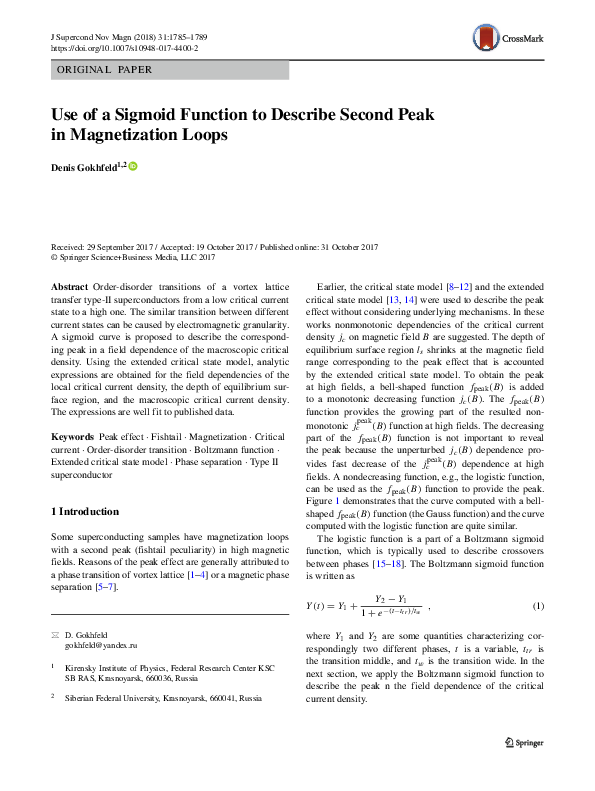 (PDF) Use of a Sigmoid Function to Describe Second Peak in ...