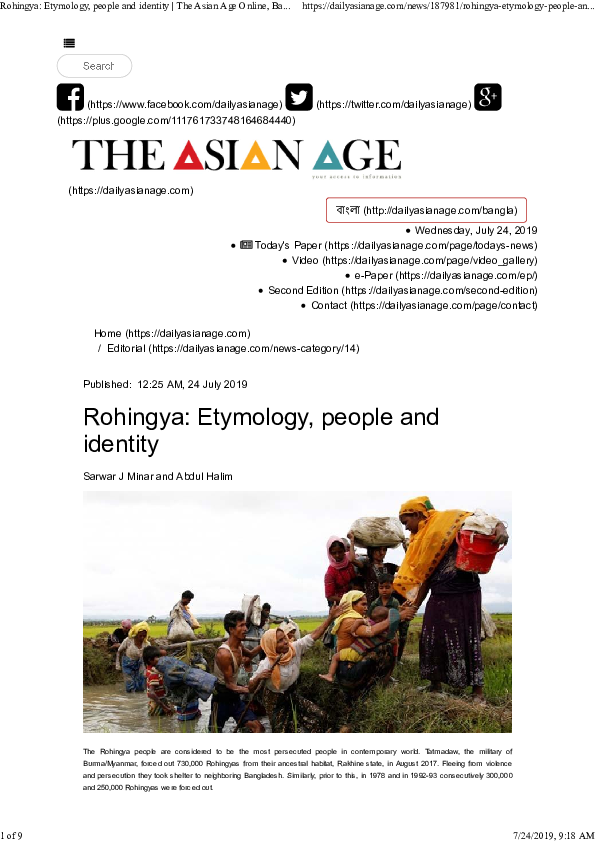  PDF Rohingya Etymology People And Identity Sarwar J Minar And 