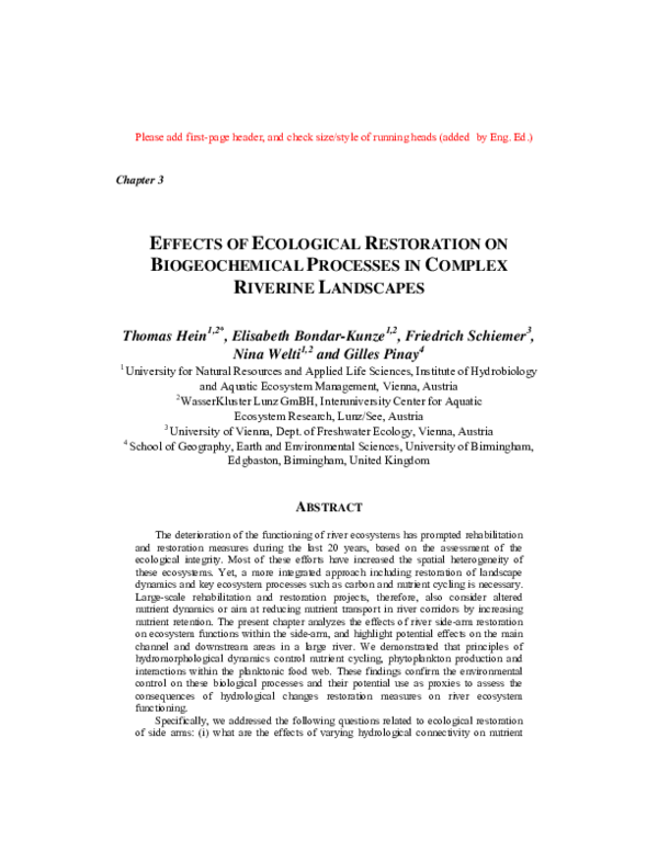 (PDF) EFFECTS OF ECOLOGICAL RESTORATION ON BIOGEOCHEMICAL PROCESSES IN ...