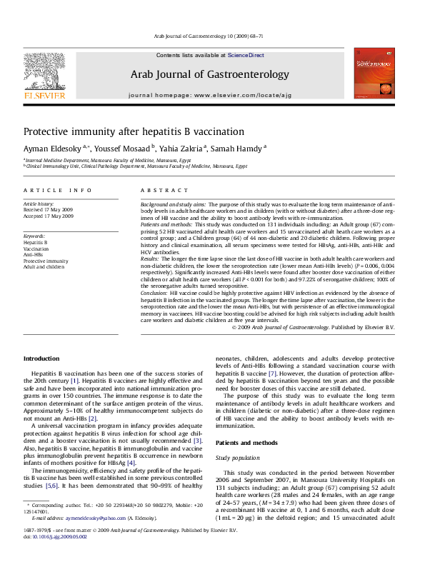 (PDF) Protective immunity after hepatitis B vaccination