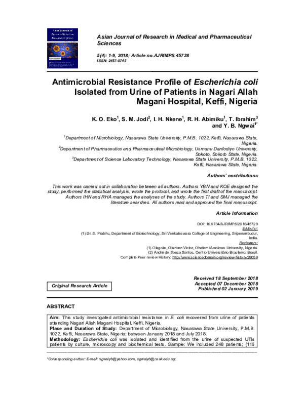 (PDF) Antimicrobial Resistance Profile of Escherichia coli Isolated ...