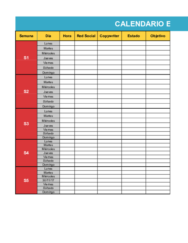 (XLS) Calendario Redes Sociales Lorena G. Carbajal Academia.edu